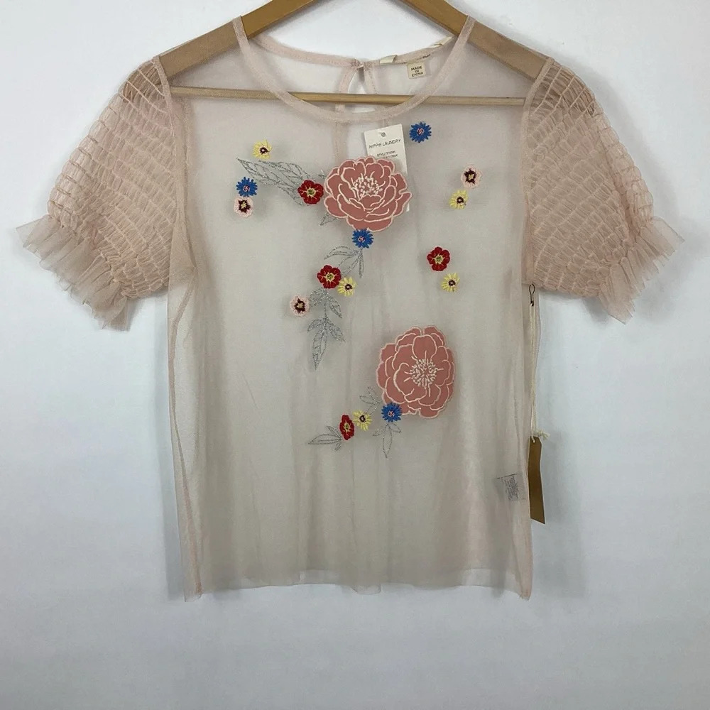 Hippie Laundry Mesh Embroidered Top Size Medium NWT